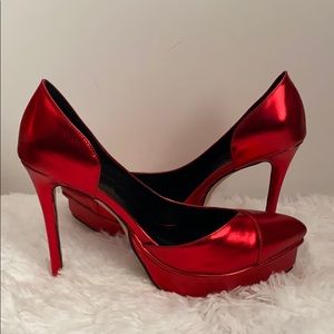 FSJ Red Metallic D'Orsay Closed Toe Stilettos 13